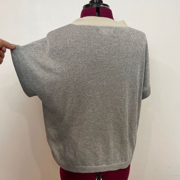 Vintage NUMPH Gray Silver Threads Oversized Top Drop shoulder sleeves less sz XS - Picture 3 of 8